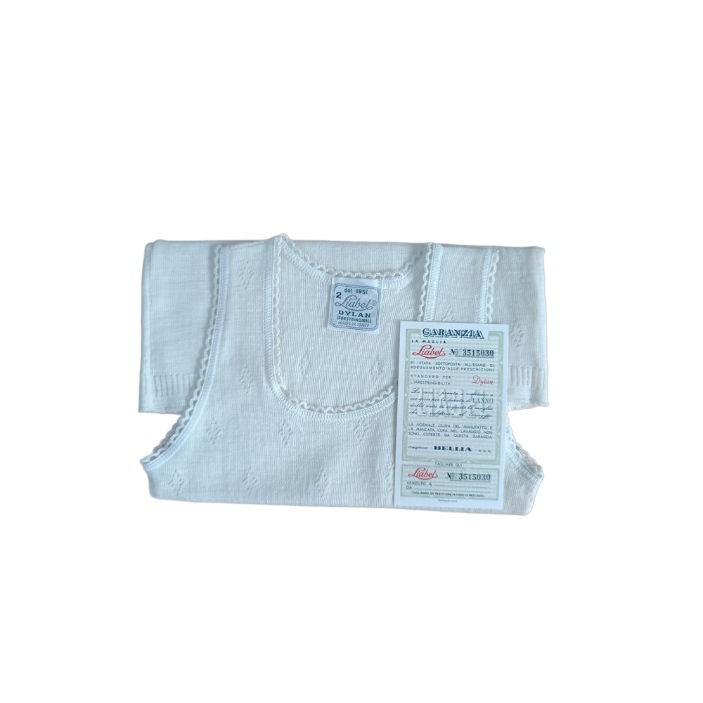 Canottiera bambina Liabel lana 80 bianco Girocollo macchiata SL
