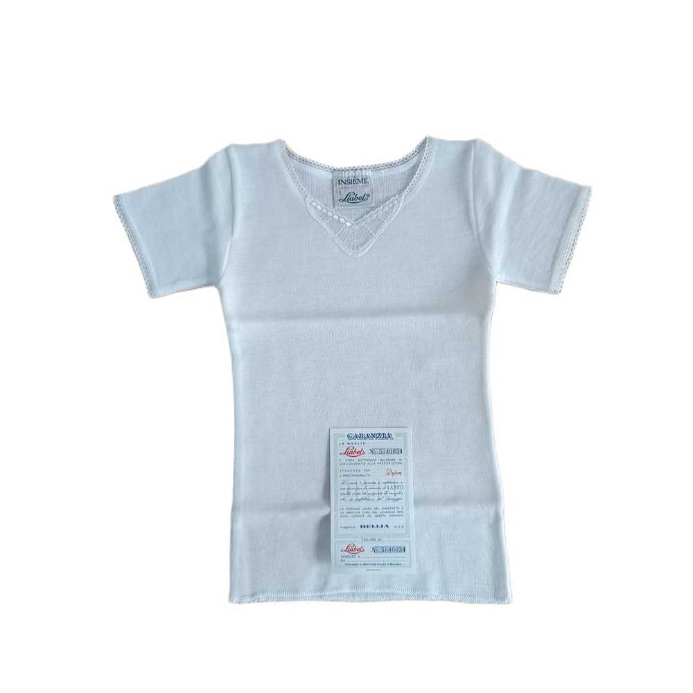 Maglia intima bambina Liabel lana cotone bianco Scollo a V MM