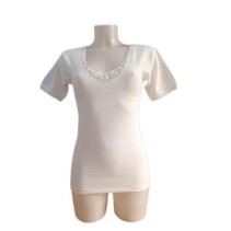 Maglia intima Donna Lana cotone Mezze maniche Mabrat clan Ricamata