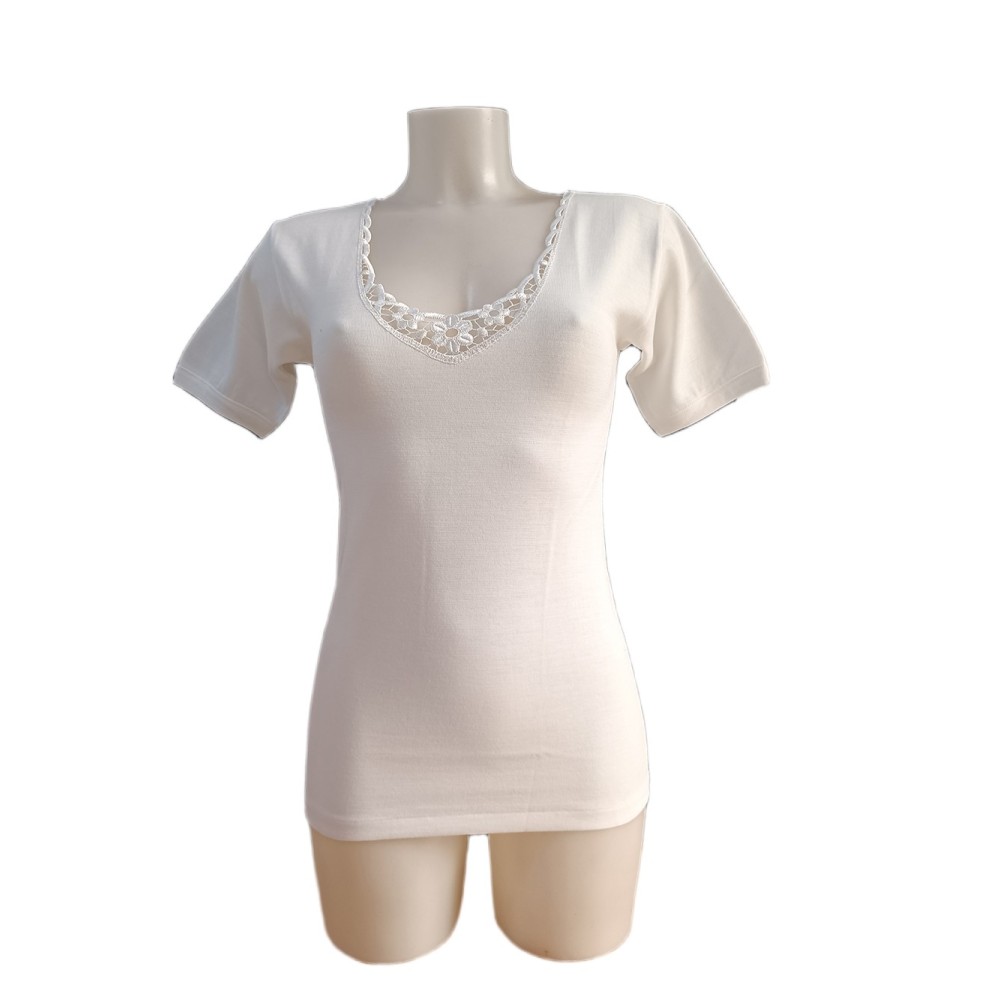 Maglia intima Donna Lana cotone Mezze maniche Mabrat clan Ricamata