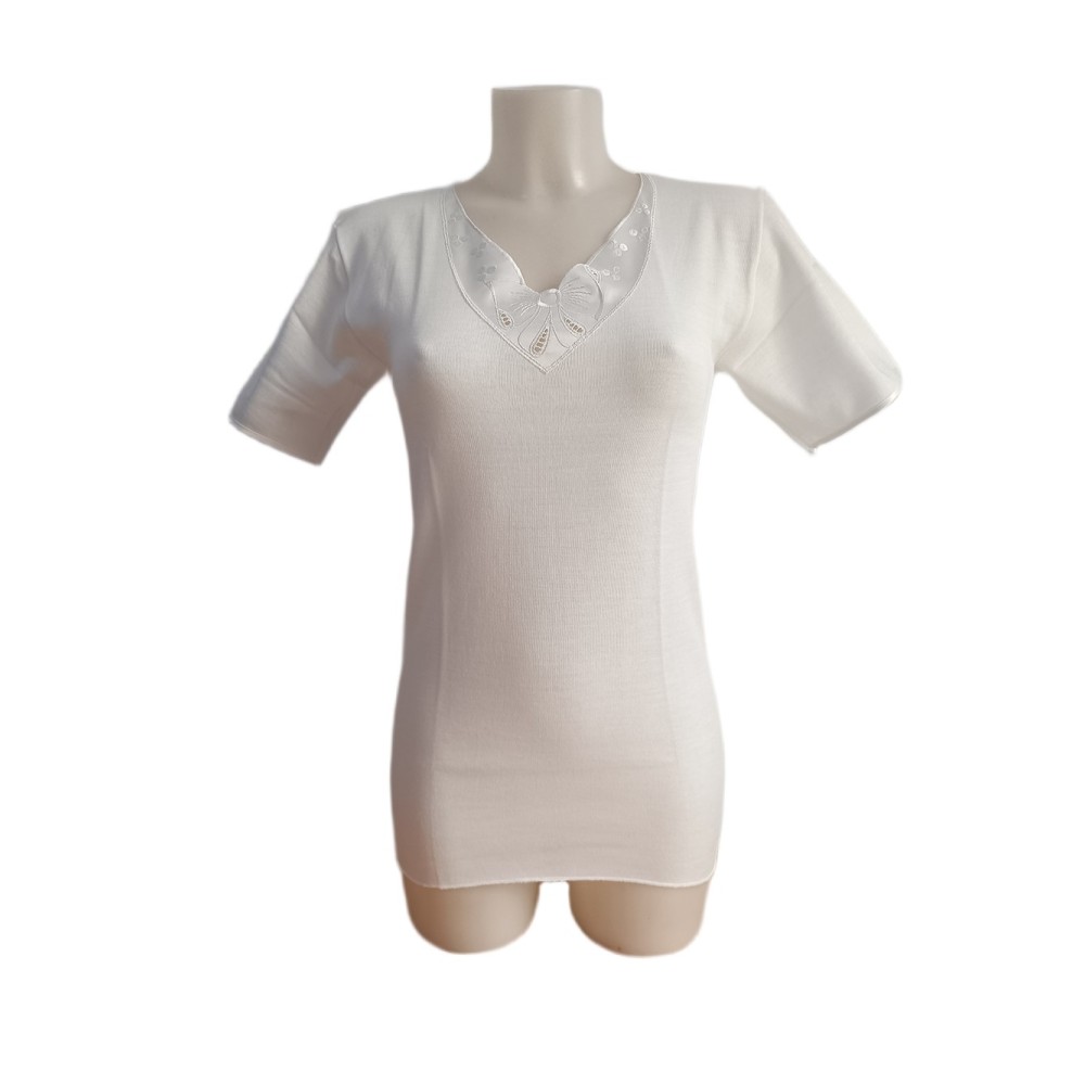 Maglia intima Donna Lana cotone Mezze maniche Gaia Ricamata