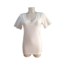 Maglia intima Donna Lana cotone Mezze maniche Laiole Ricamata