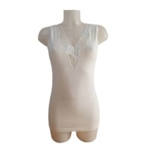 Canottiera Donna Lana cotone Spalla larga Alpina Ricamata