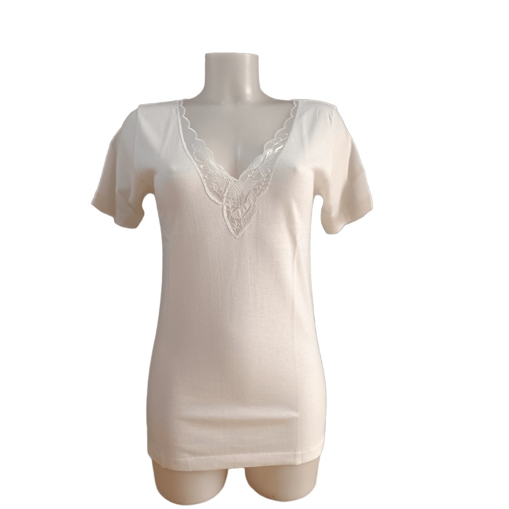 Maglia intima Donna Lana cotone Mezze maniche Alpina Ricamata
