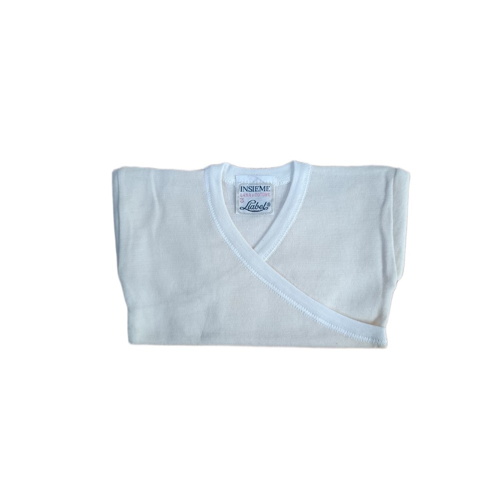 Giubbettino intimo neonati Liabel lana cotone maniche lunghe collo a V macchiato