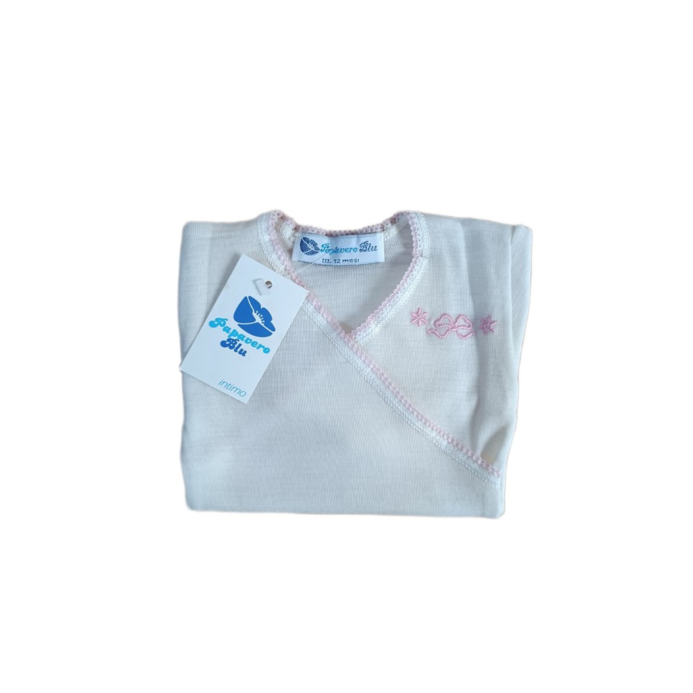Giubbettino intimo neonati Papavero Blu lana cotone maniche lunghe collo a V