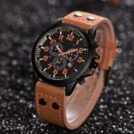 Liandu Orologio Uomo Al quarzo Analogico Pelle Acciano Khaki
