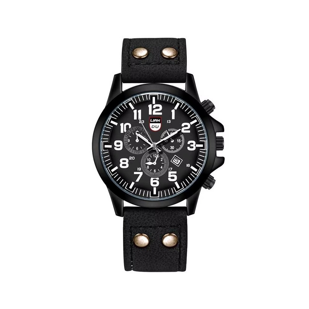 Liandu Orologio Uomo Al quarzo Analogico Pelle Acciano Nero