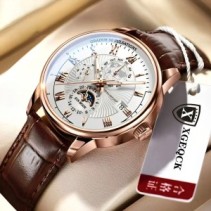 Fashion Orologio Uomo Al quarzo Analogico Pelle Acerenza Marrone